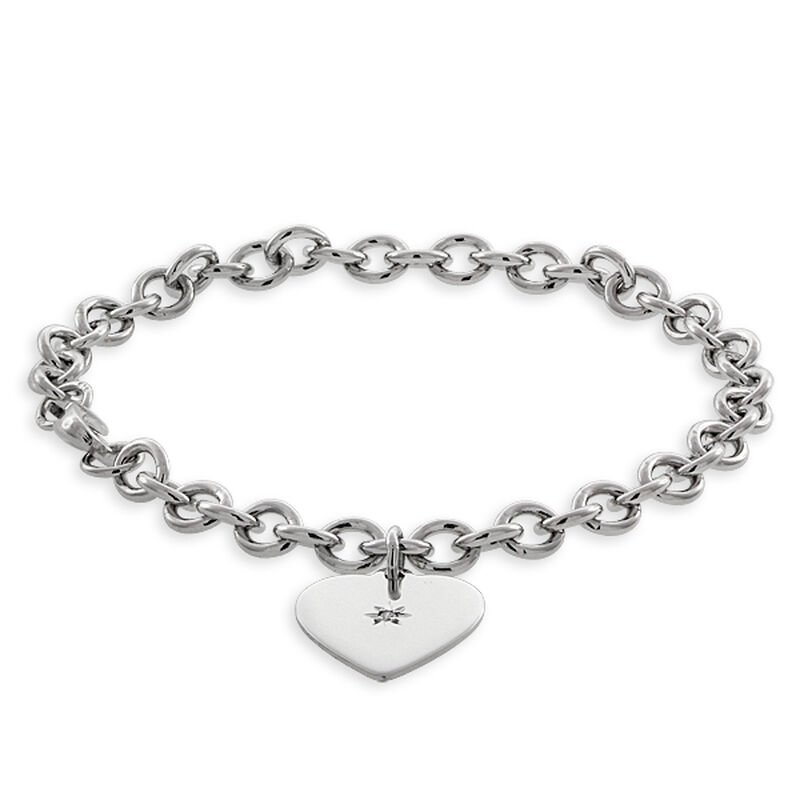 Rolo Bracelet with Heart Charm, Sterling Silver image number 0